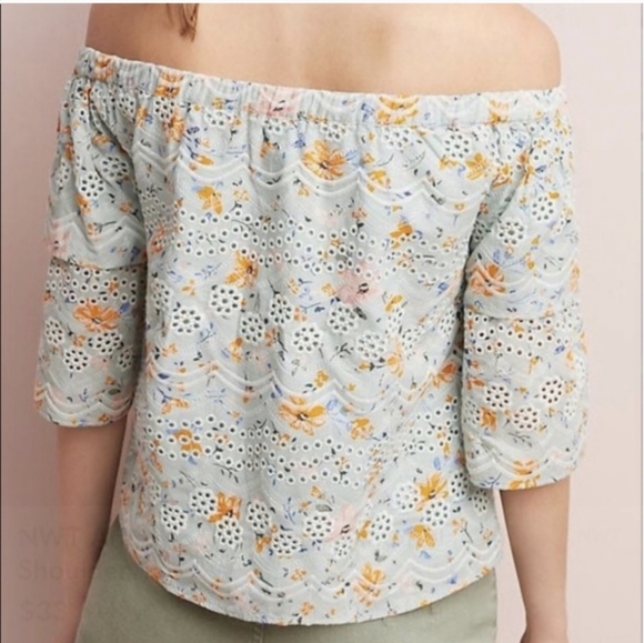 LAIA Anthropologie Ashtabula Embroidered Eyelet Ruffle Top - Picture 3 of 10